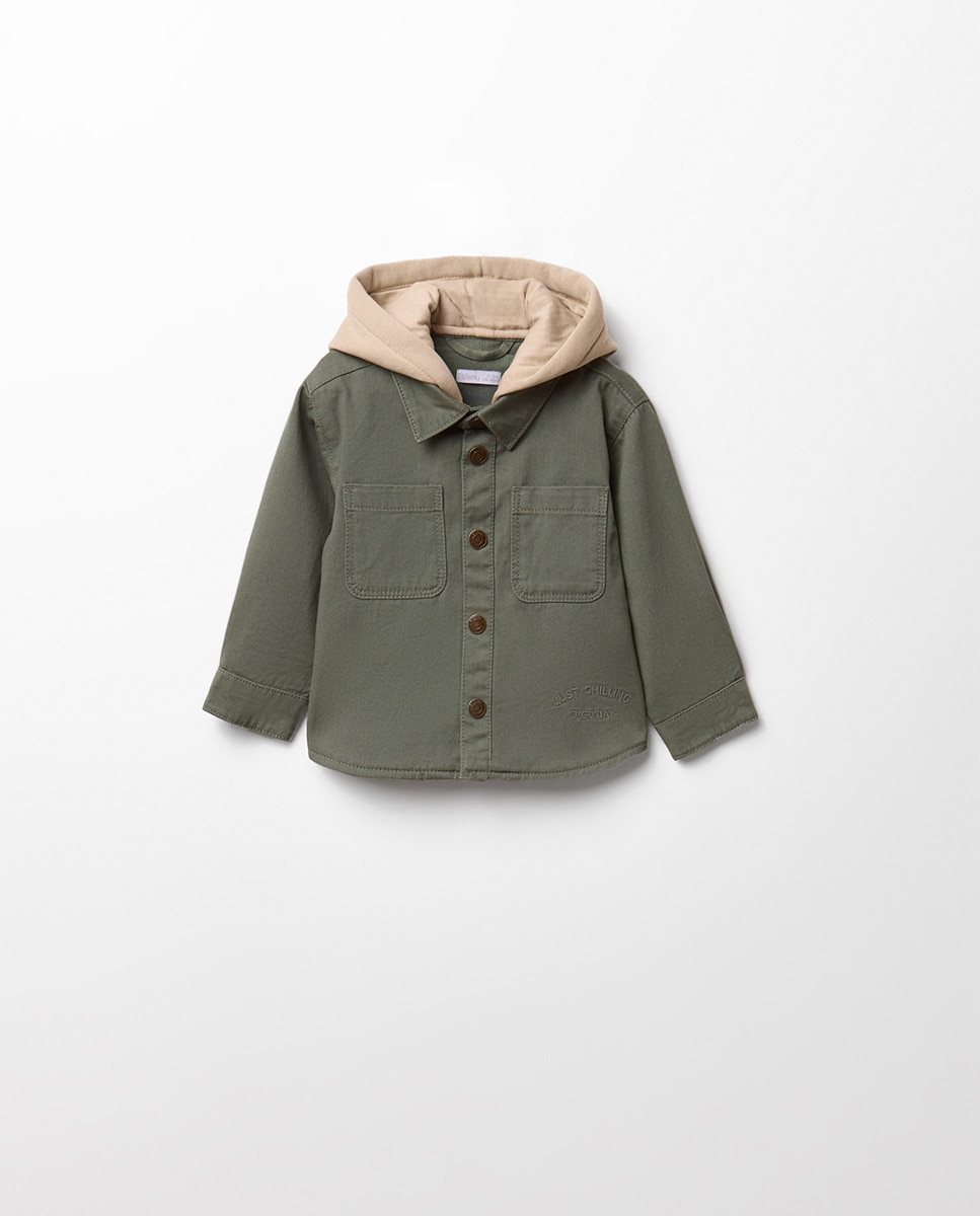 Sobrecamisa twill liso capuch - Sfera - 520 Kaki 520 Kaki-1