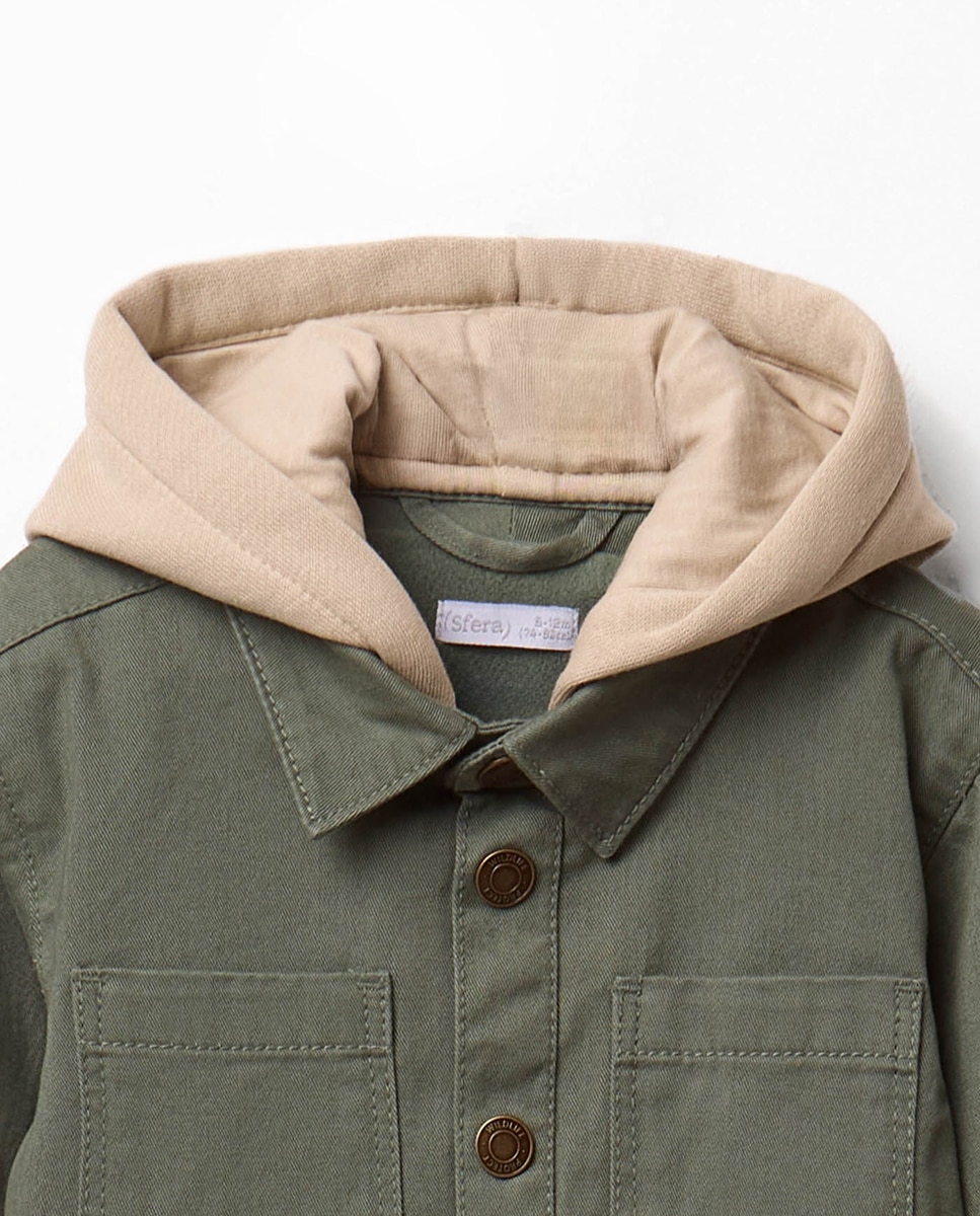 Sobrecamisa twill liso capuch - Sfera - 520 Kaki 520 Kaki-8