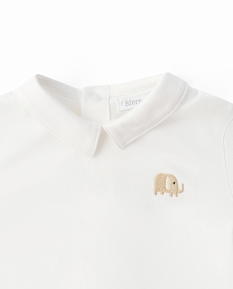 T-shirt com Colarinho de Polo Sfera Branco-2