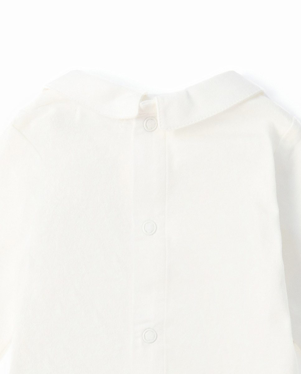 T-shirt com Gola Bordada Branco-marfim-3