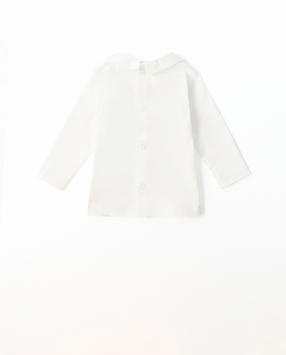 T-shirt com Gola Bordada Branco-marfim-4