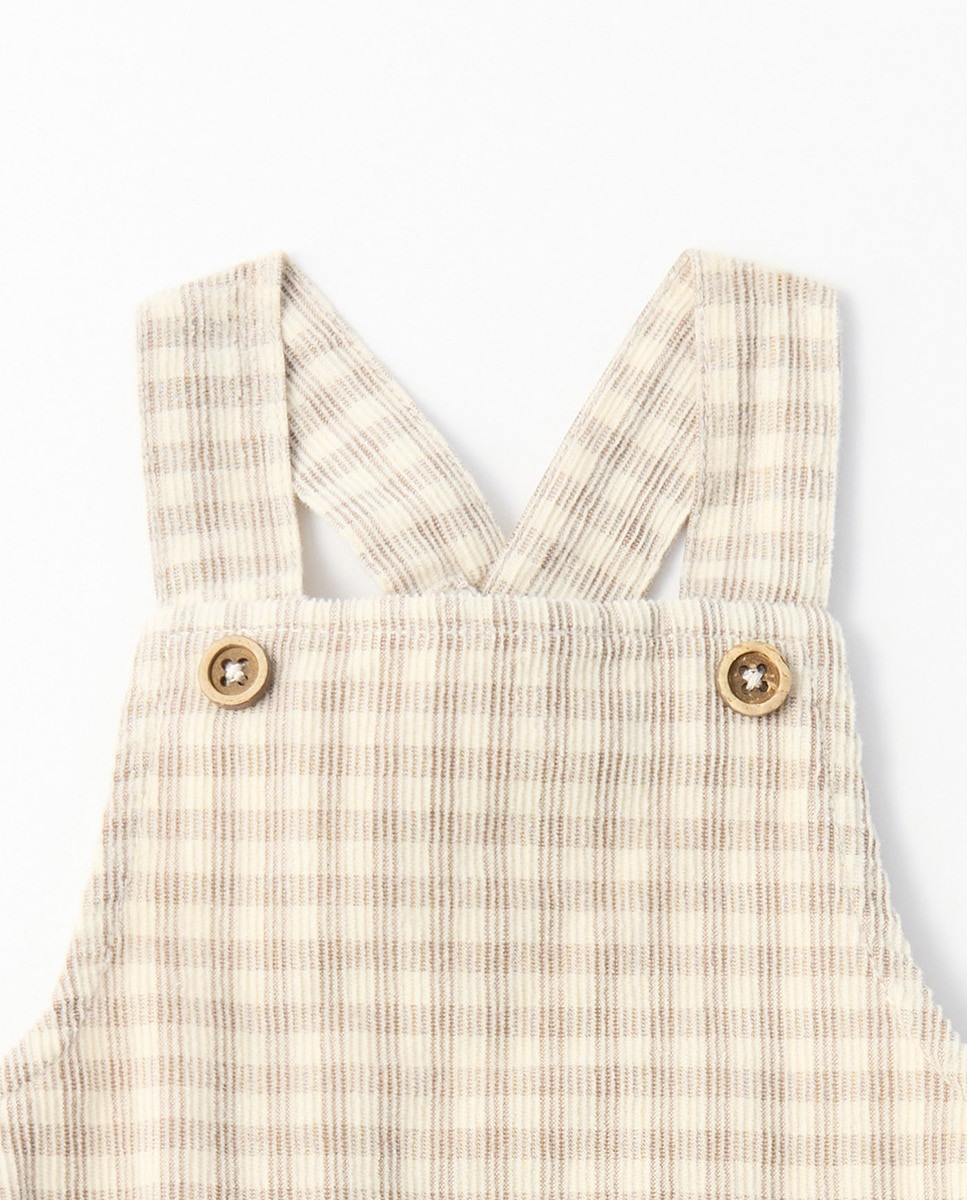 Babygrow com Jardineiras em Bombazina Fina com Vichy Bege-2