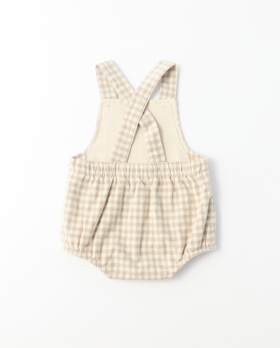 Babygrow com Jardineiras em Bombazina Fina com Vichy Bege-4