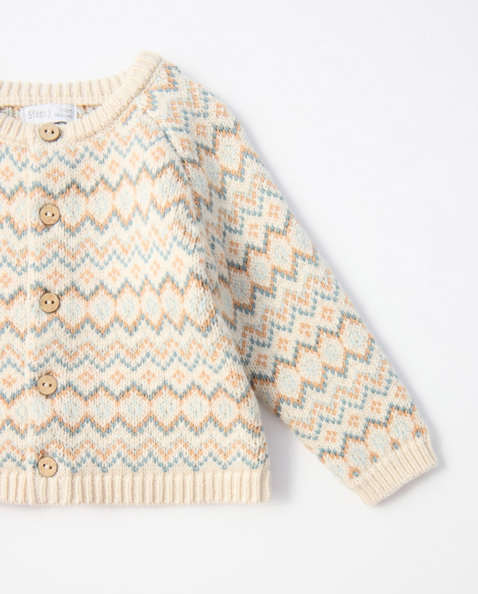 Chaqueta punto jacquard botóne - Sfera - Blanco roto Blanco roto-3