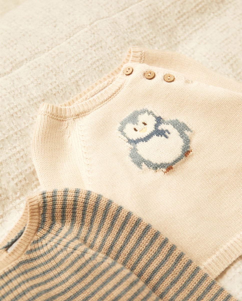 Jersey punto intarsia pingüin - Sfera - Blanco roto Blanco roto-1
