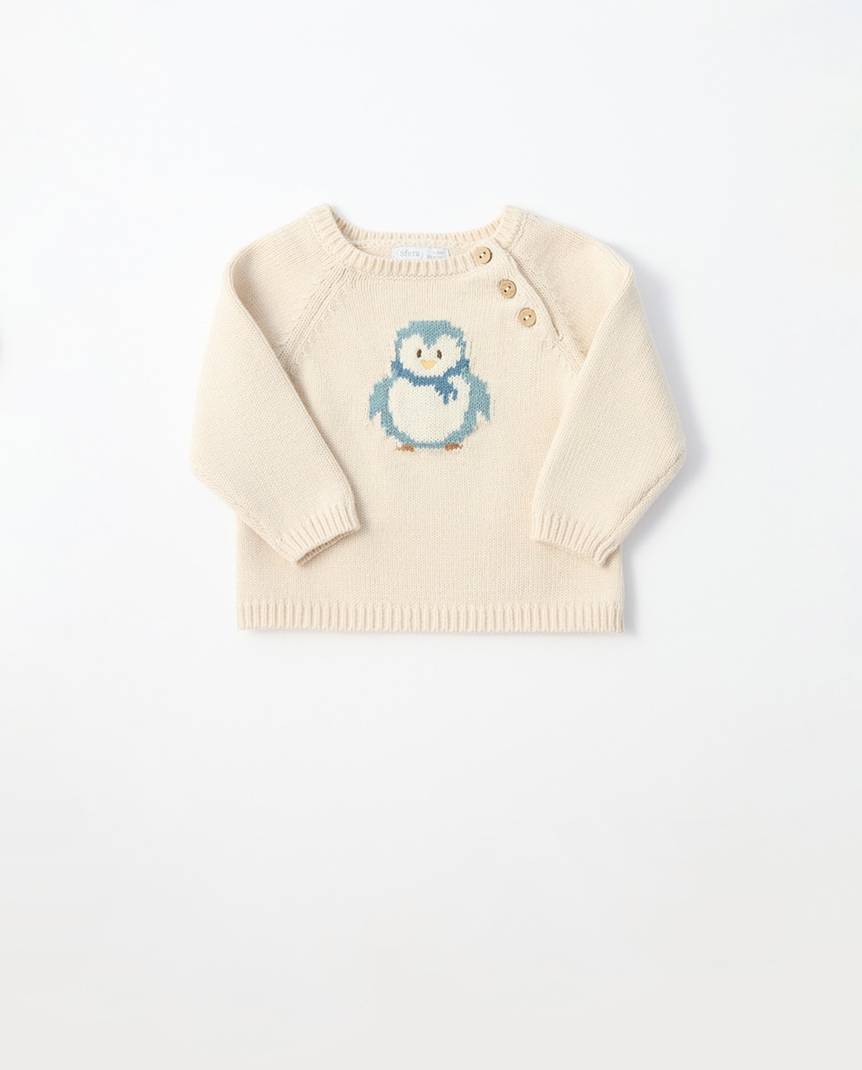 Jersey punto intarsia pingüin - Sfera - Blanco roto Blanco roto-2