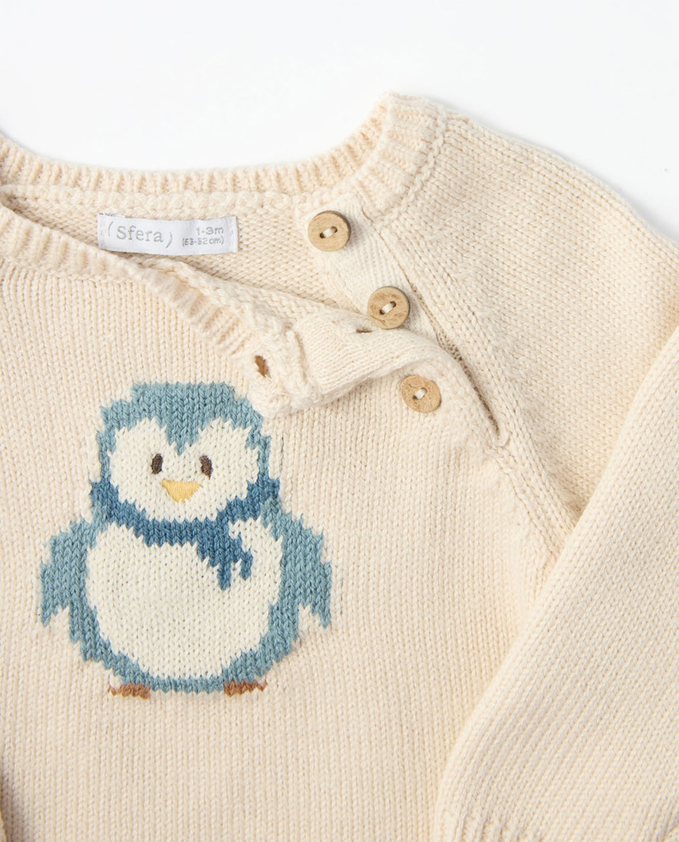 Jersey punto intarsia pingüin - Sfera - Blanco roto Blanco roto-3