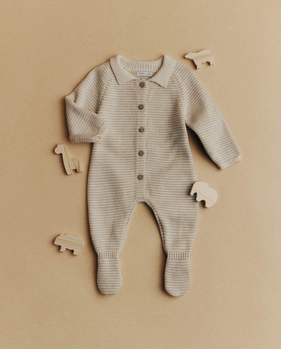 Pelele punto raya cuello polo - Sfera - 120 Crudo 120 Crudo-1