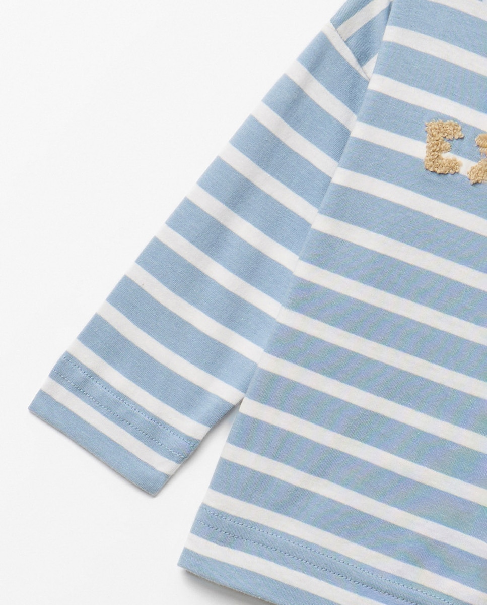 T-shirt às Riscas com Emblema Azul-claro-6