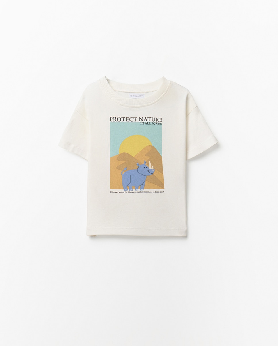 T-shirt de Manga Curta Estampada Sfera Branco-marfim-3