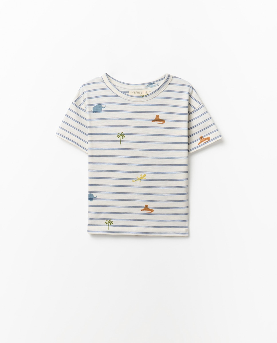 T-shirt às riscas Sfera Branco-marfim-1