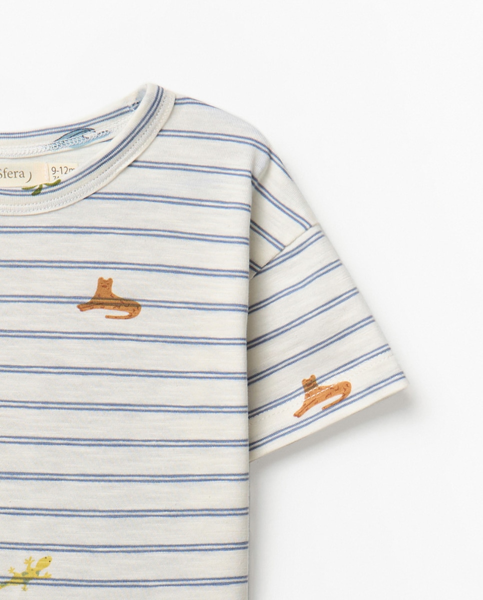 T-shirt às riscas Sfera Branco-marfim-3