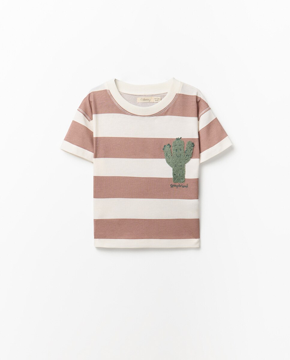 T-shirt às riscas Sfera Bege-3