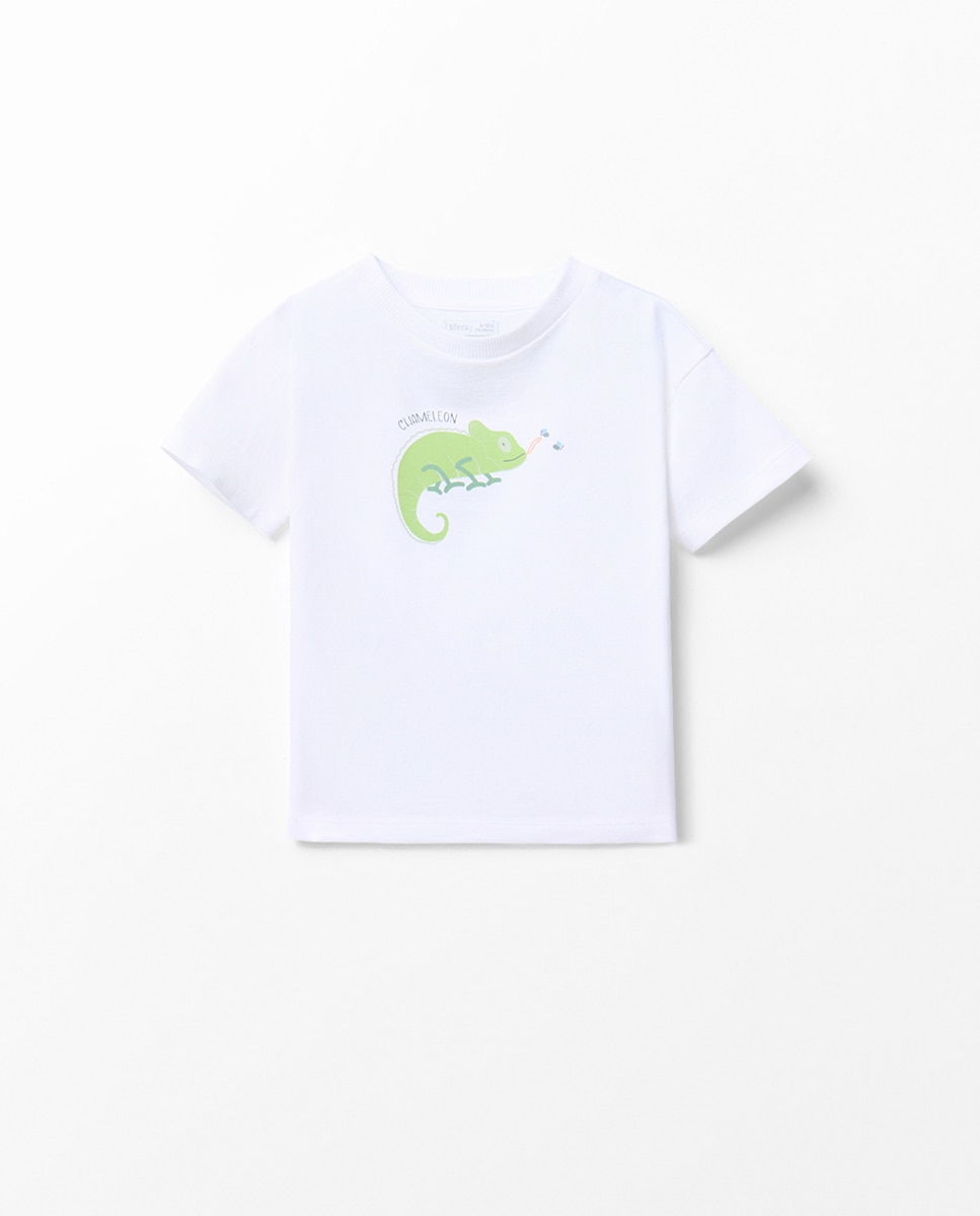 T-shirt com Estampado de Camaleão Sfera Branco-4