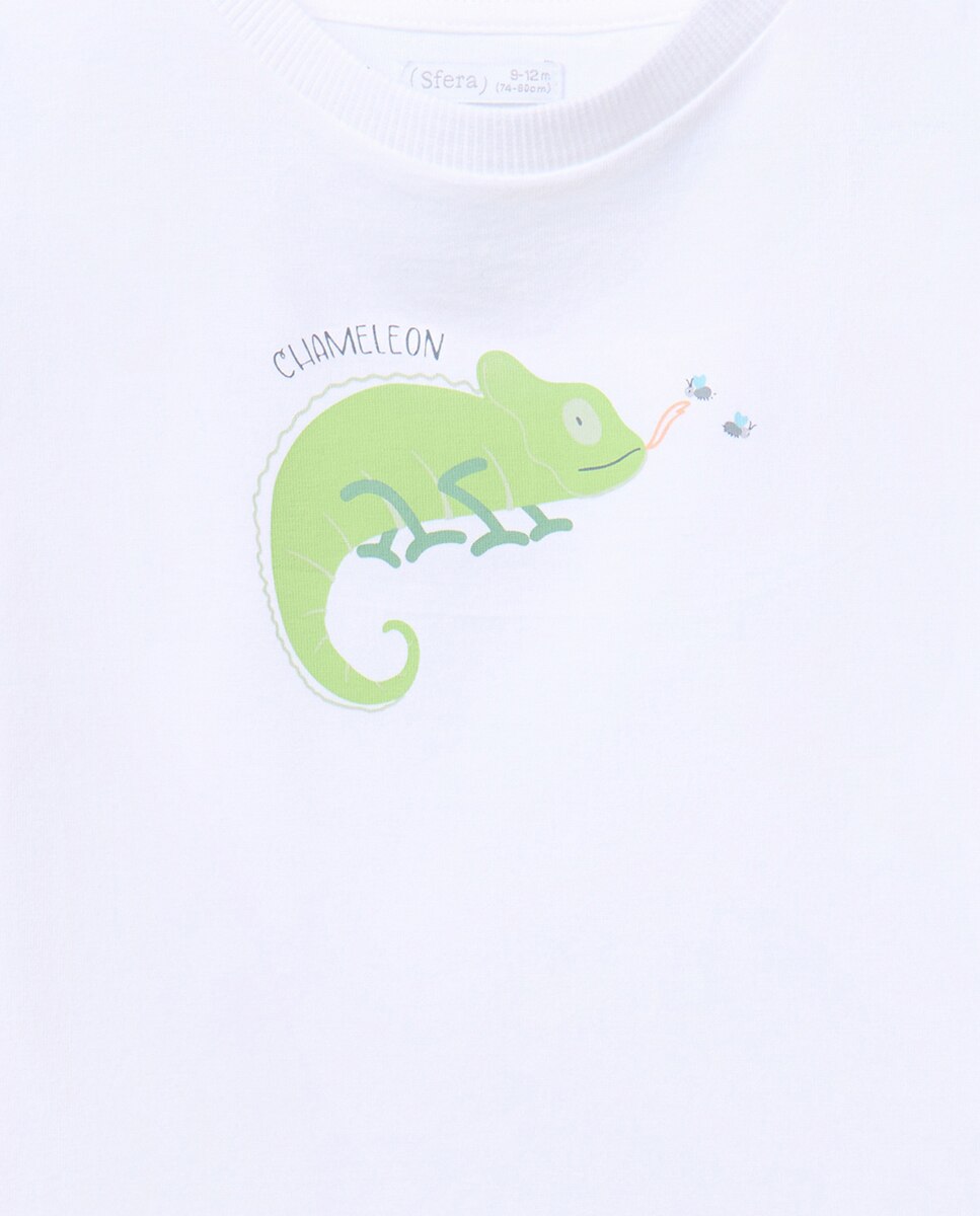 T-shirt com Estampado de Camaleão Sfera Branco-5
