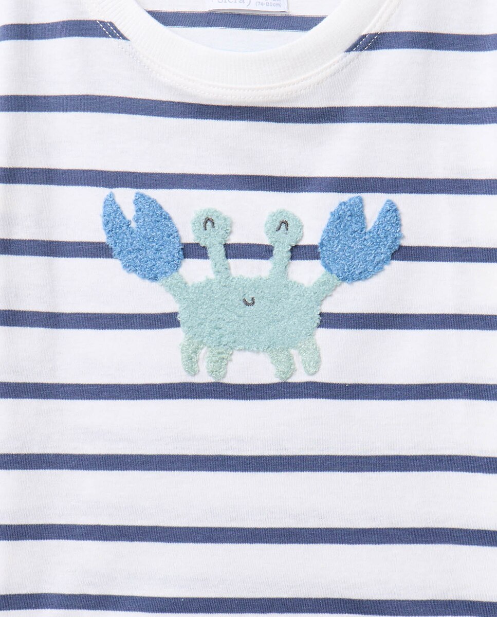 T-shirt às Riscas com Caranguejo Sfera Branco-2