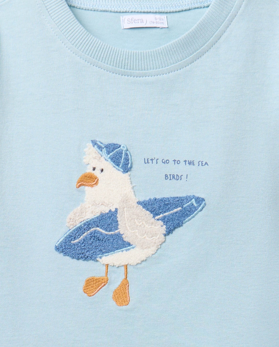 T-shirt com Gaivota Surfista Sfera Azul-2
