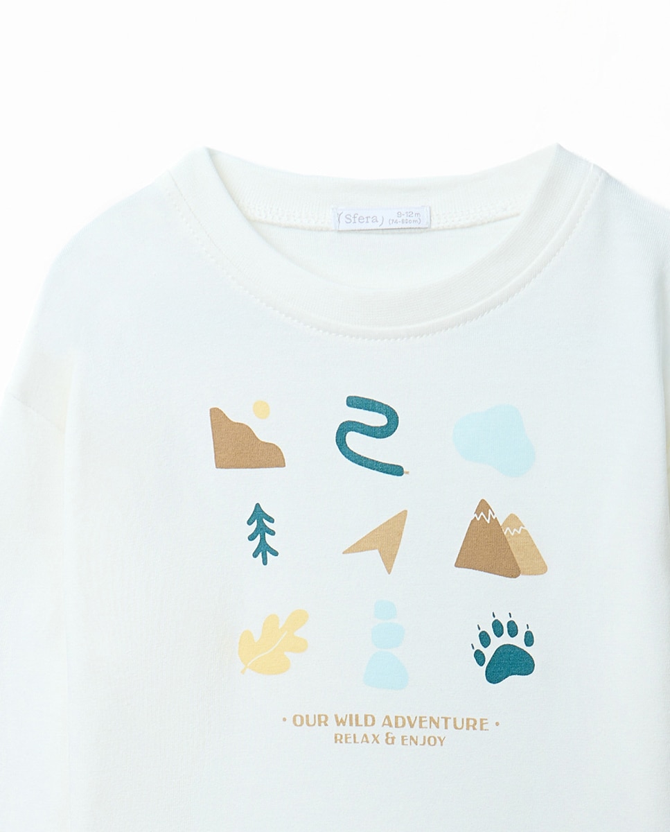 T-shirt com Motivos Estampados Branco-marfim-2