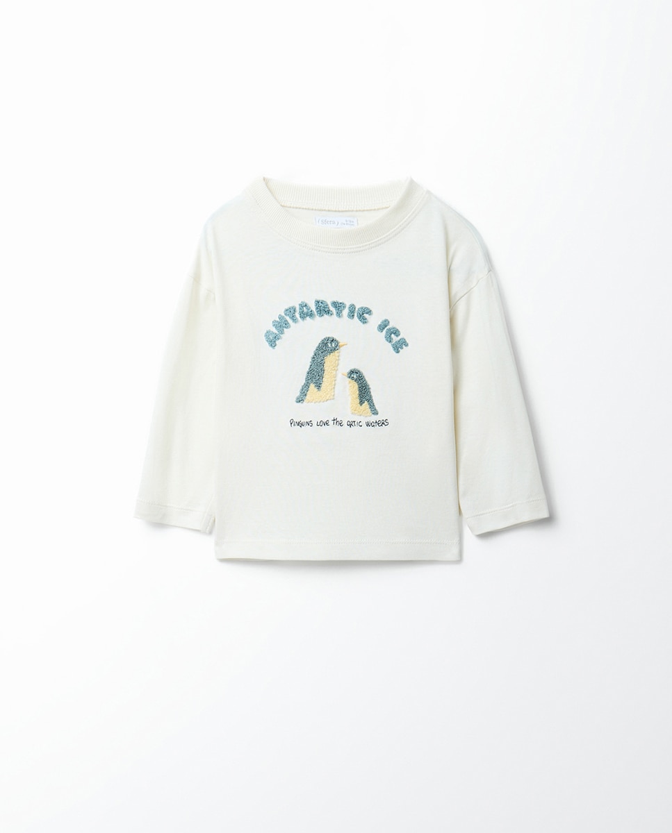 Imagem 0 de T-shirt de Toalha com Bordado de Pinguim
