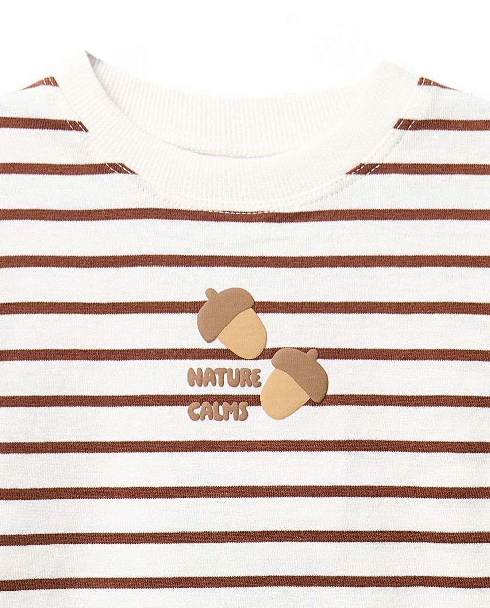 T-shirt às Riscas com Bolotas Sfera 770 Terracota-2