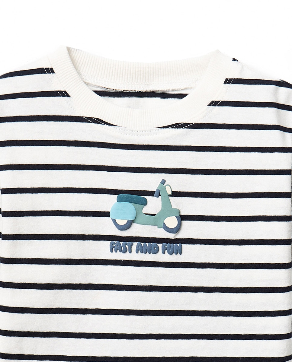 T-shirt às Riscas com Mota Sfera Azul-marinho-2