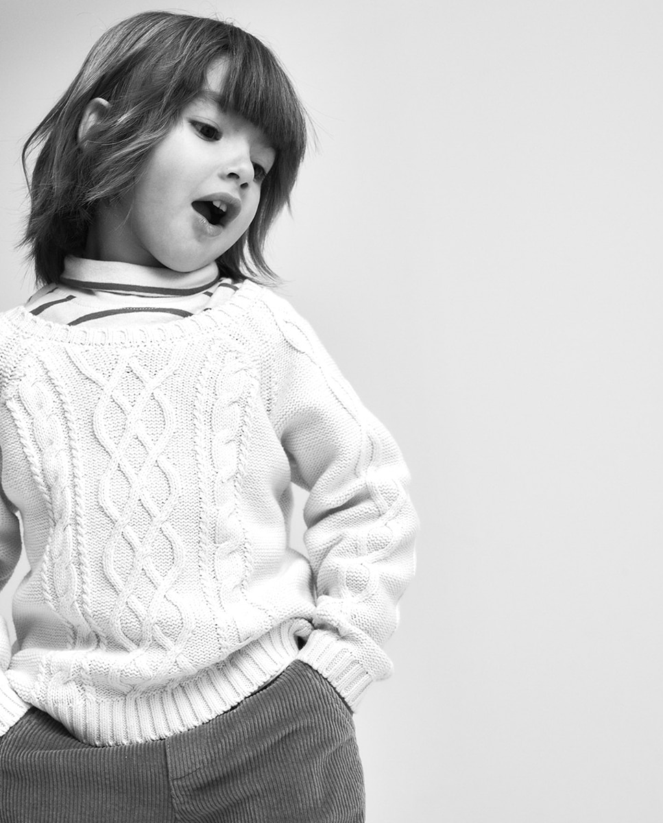 Camisola de Malha do Cabo Entrançada Cru-1