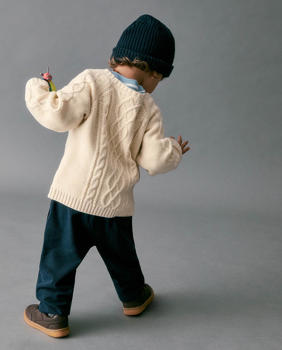 Camisola de Malha do Cabo Entrançada Cru-2