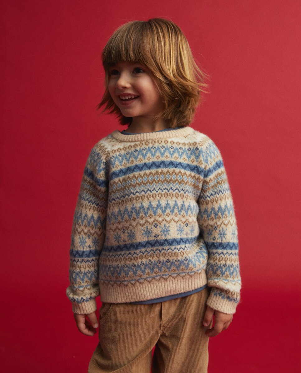 Camisola de Malha Jacquard de Inverno Castanho-claro-1