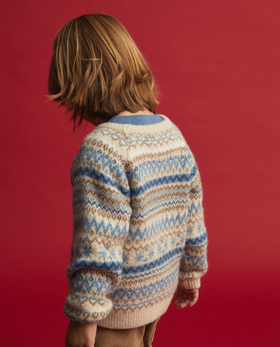 Camisola de Malha Jacquard de Inverno Castanho-claro-2