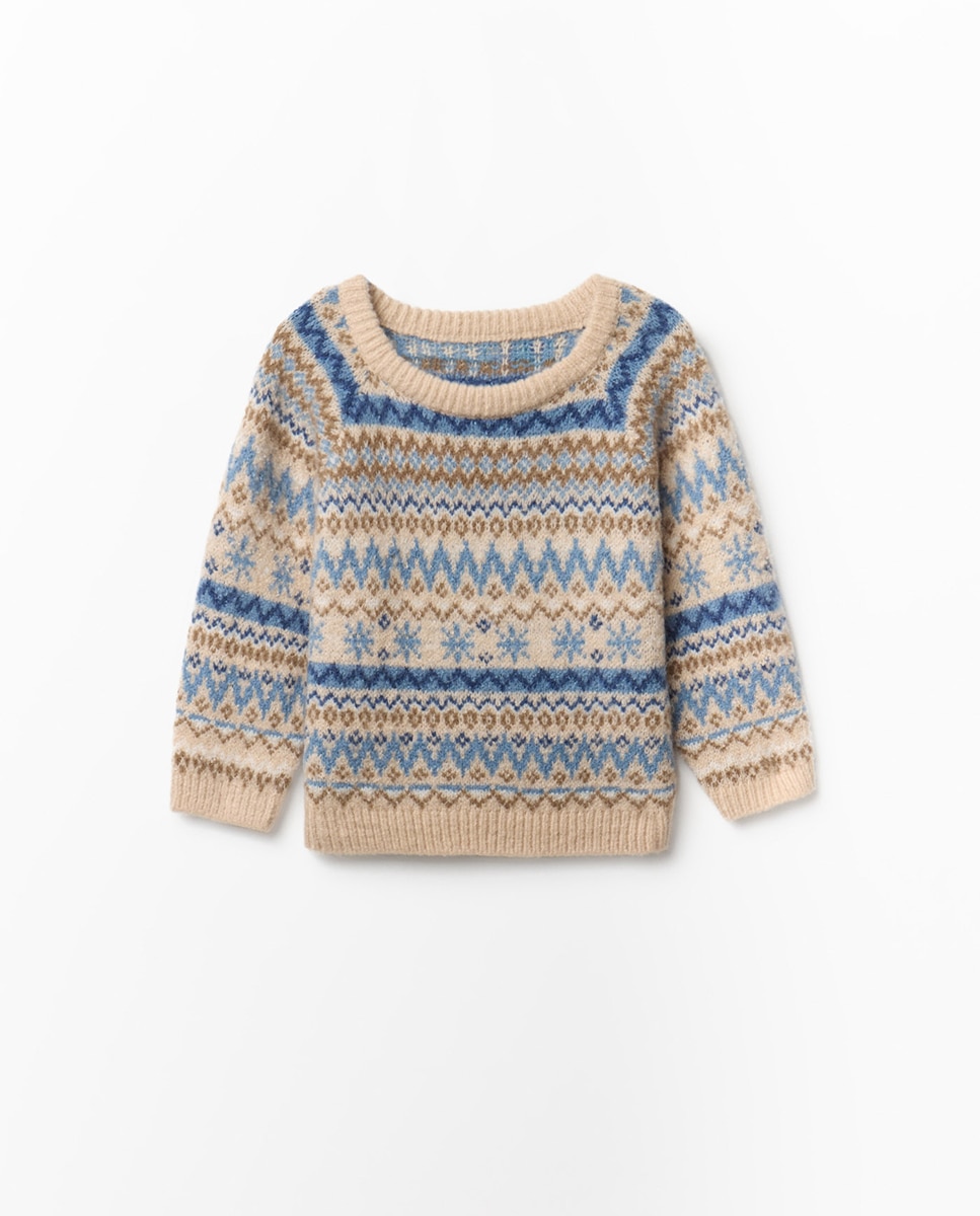 Camisola de Malha Jacquard de Inverno Castanho-claro-4