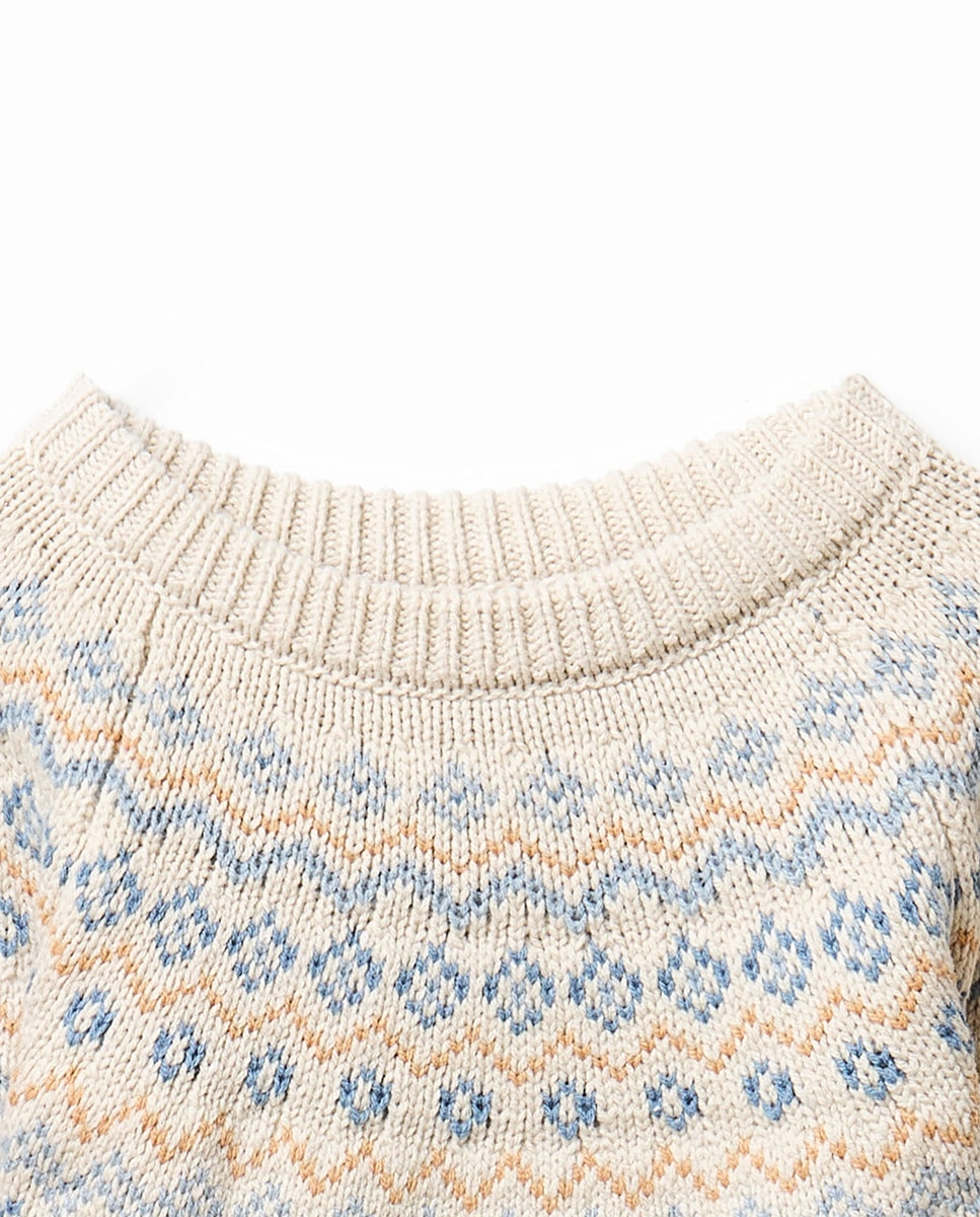 Camisola de malha jacquard Branco-marfim-2