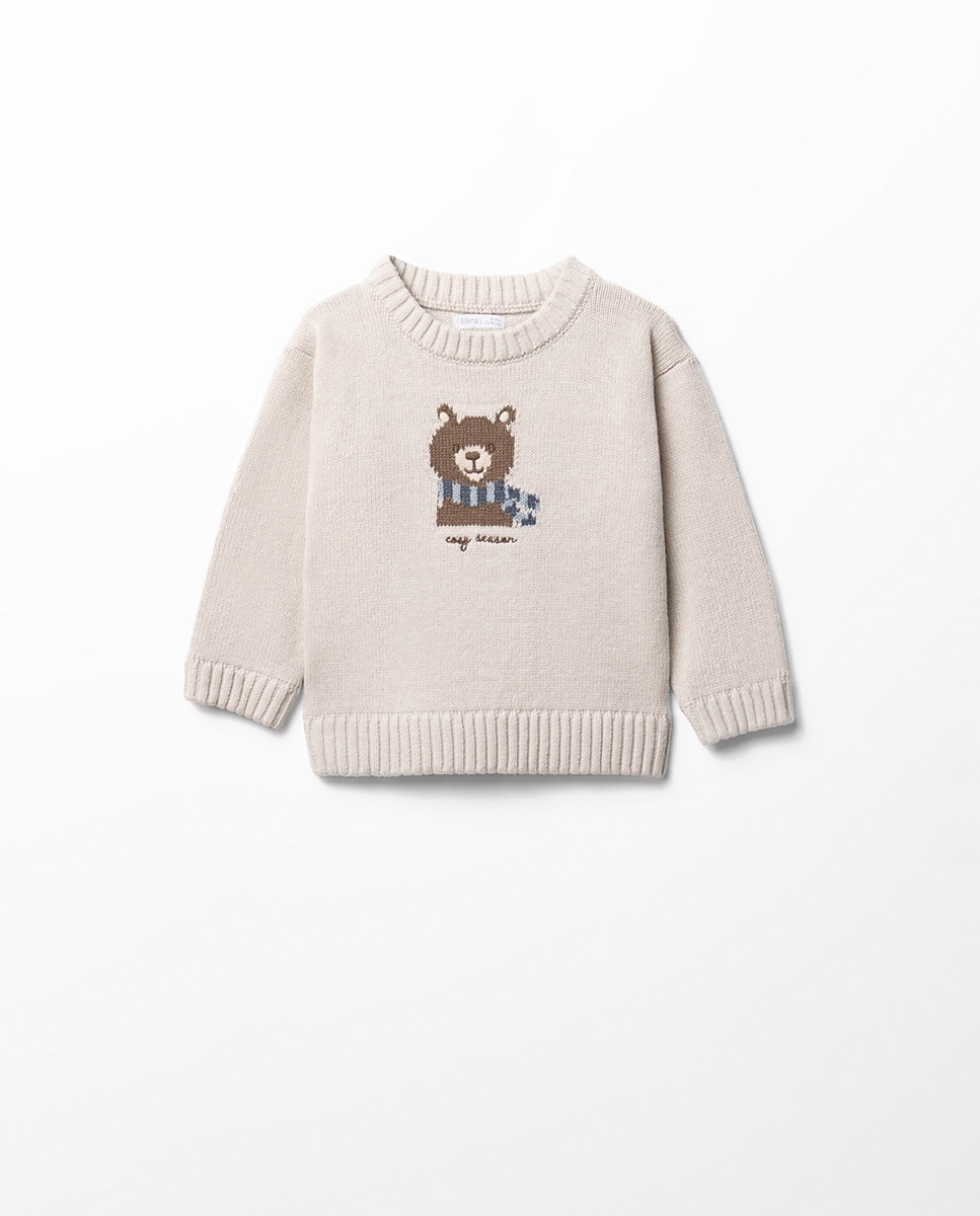 Jersey intarsia oso - Sfera - Blanco roto Blanco roto-1