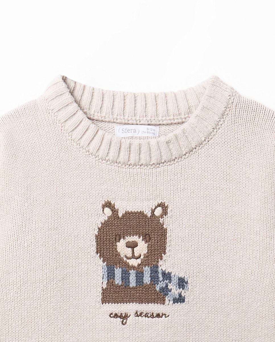 Jersey intarsia oso - Sfera - Blanco roto Blanco roto-2