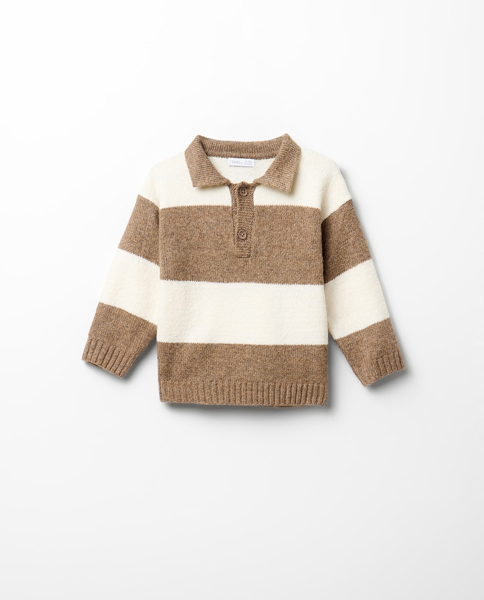 Jersey rayas cuello polo boto - Sfera - Tostado Tostado-1