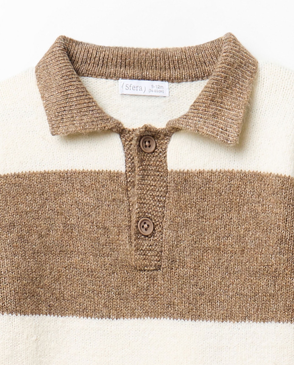 Jersey rayas cuello polo boto - Sfera - Tostado Tostado-2