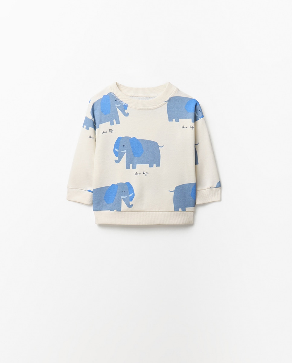 Sweatshirt com Estampado de Elefantes Cru-1