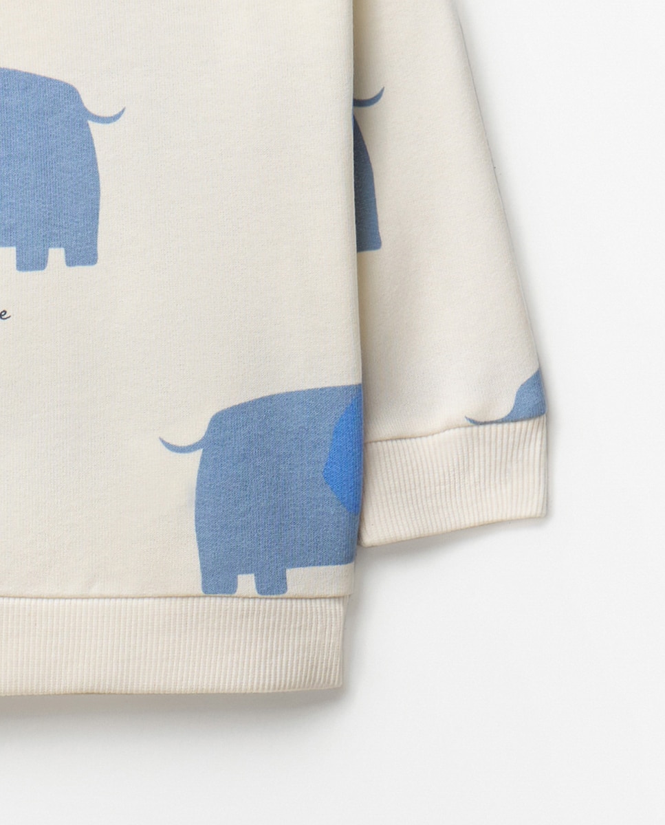 Sweatshirt com Estampado de Elefantes Cru-2