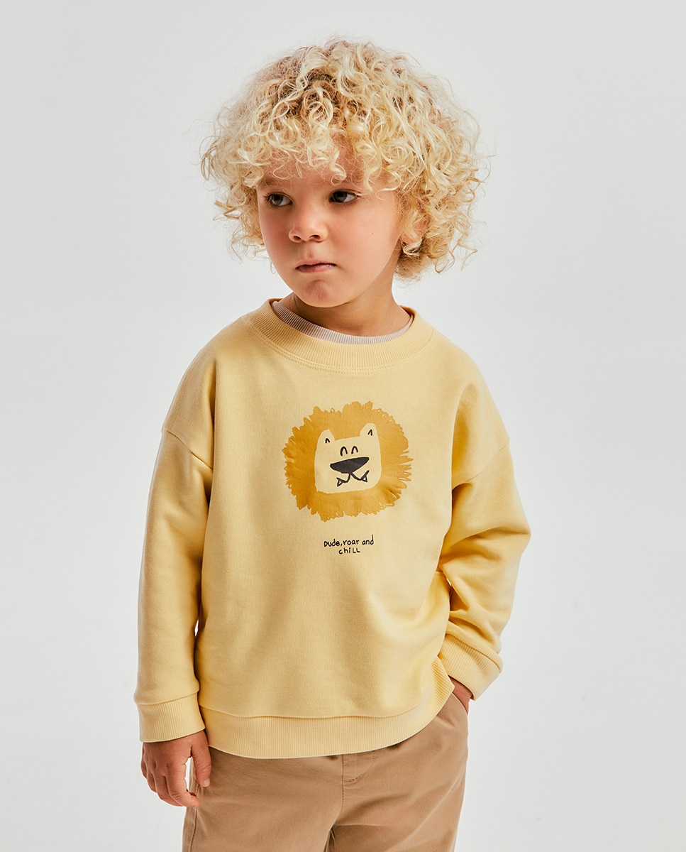 Sweatshirt com Estampado de Leão Amarelo-1