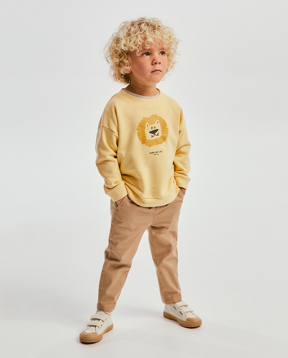 Sweatshirt com Estampado de Leão Amarelo-3