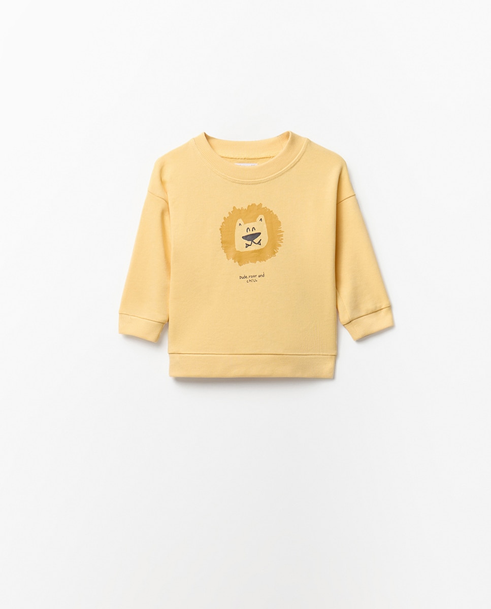Sweatshirt com Estampado de Leão Amarelo-4