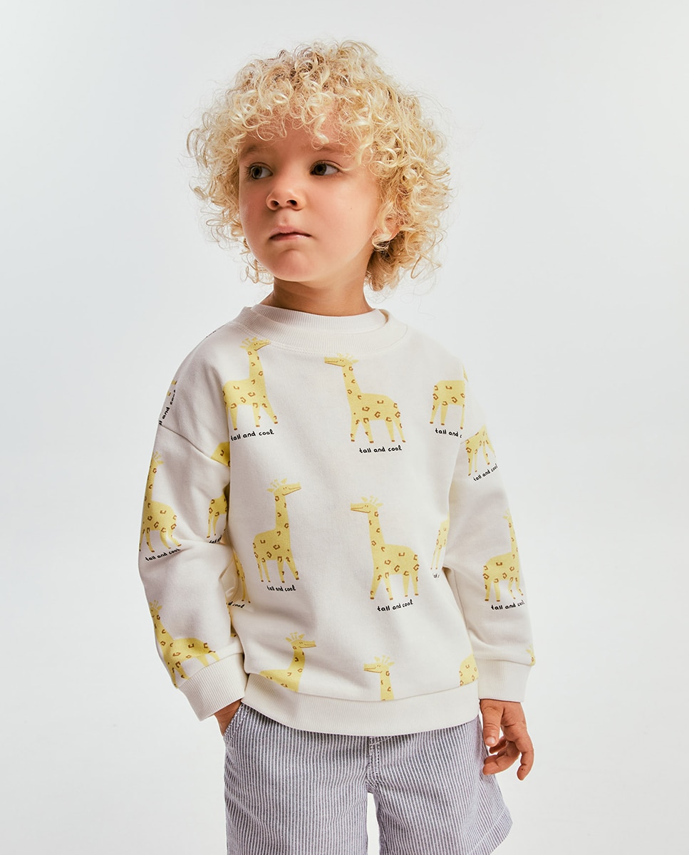 Sweatshirt com Estampado de Girafa Branco-marfim-1
