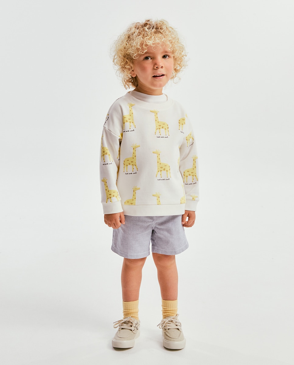 Sweatshirt com Estampado de Girafa Branco-marfim-2
