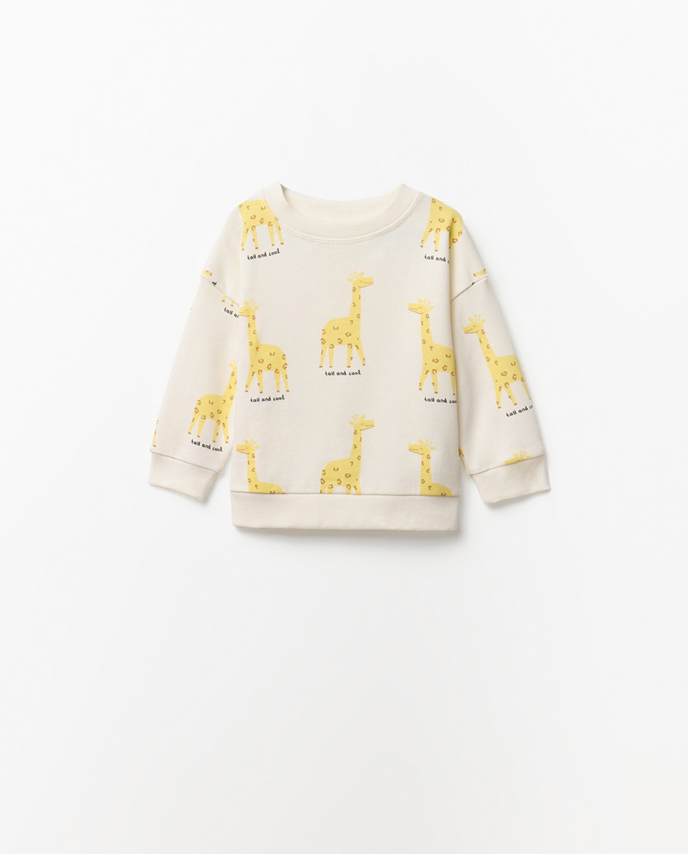 Sweatshirt com Estampado de Girafa Branco-marfim-3