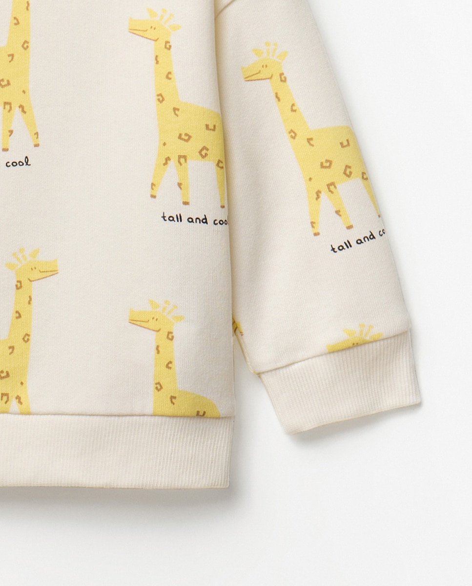 Sweatshirt com Estampado de Girafa Branco-marfim-5