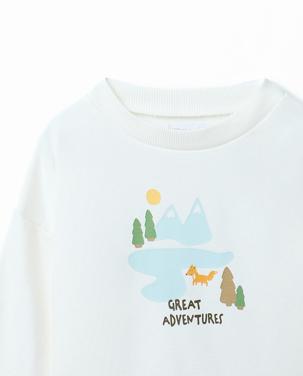 Sweatshirt com Estampado de Paisagem Sfera Branco-marfim-2
