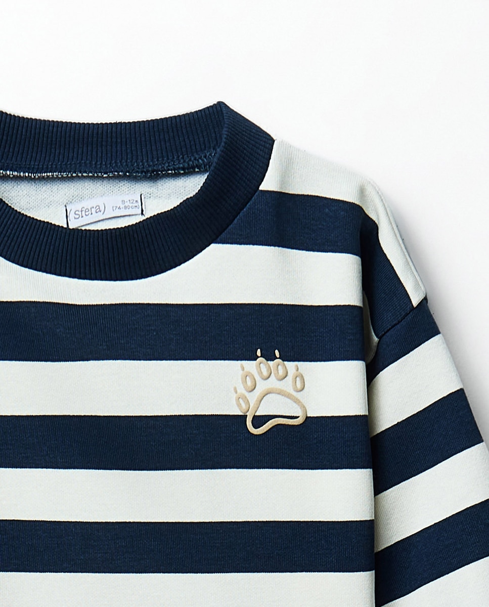 Sweatshirt às Riscas com Bordado Sfera Azul-marinho-2