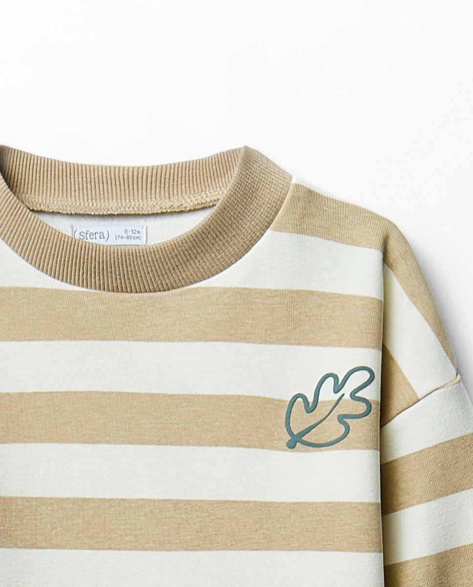Sweatshirt às Riscas com Bordado Sfera Bege-2