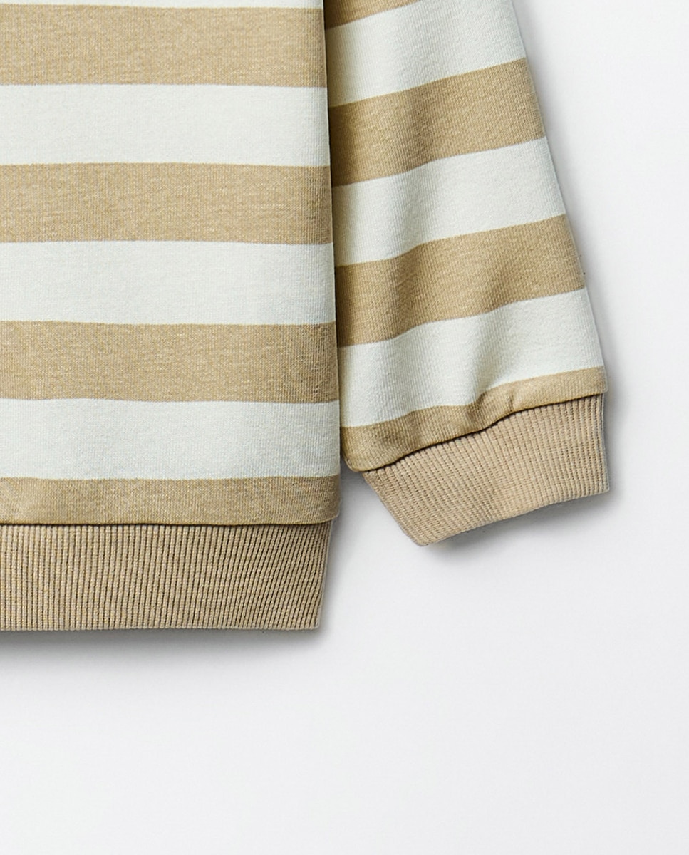 Sweatshirt às Riscas com Bordado Sfera Bege-3