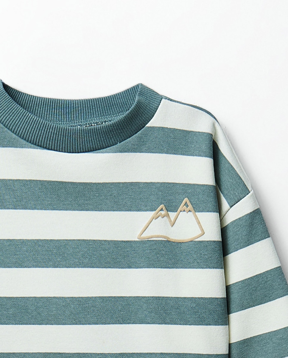 Sweatshirt às Riscas com Bordado Sfera 520 Caqui-2