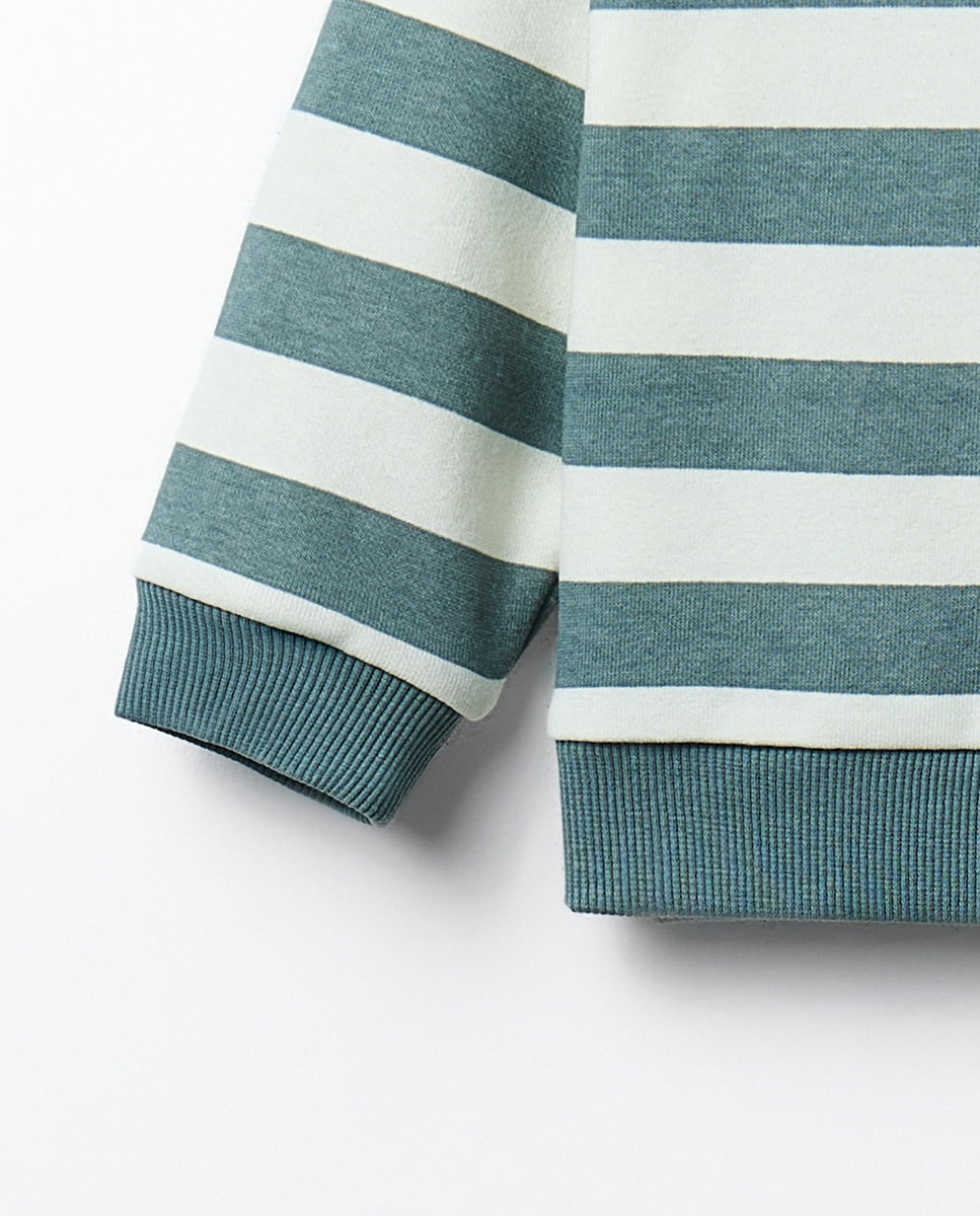 Sweatshirt às Riscas com Bordado Sfera 520 Caqui-3